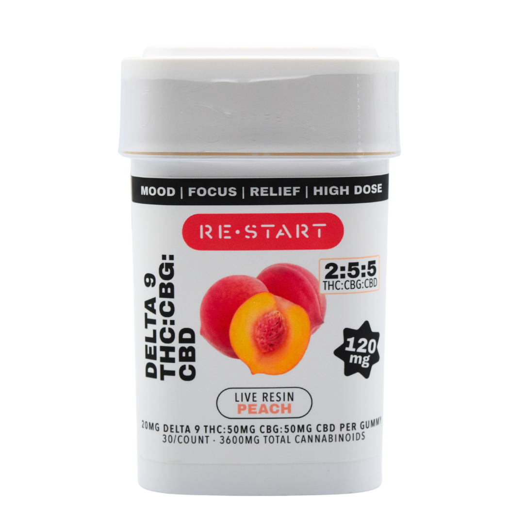 Delta 9 CBG CBD 120MG Live Resin Gummies Peach (1:3:3) / 30-ct